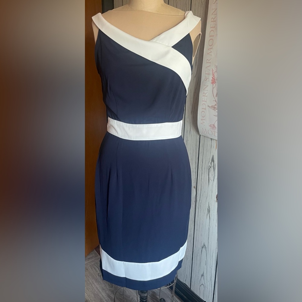 Navy white asymmetric nautical stylish dress in M